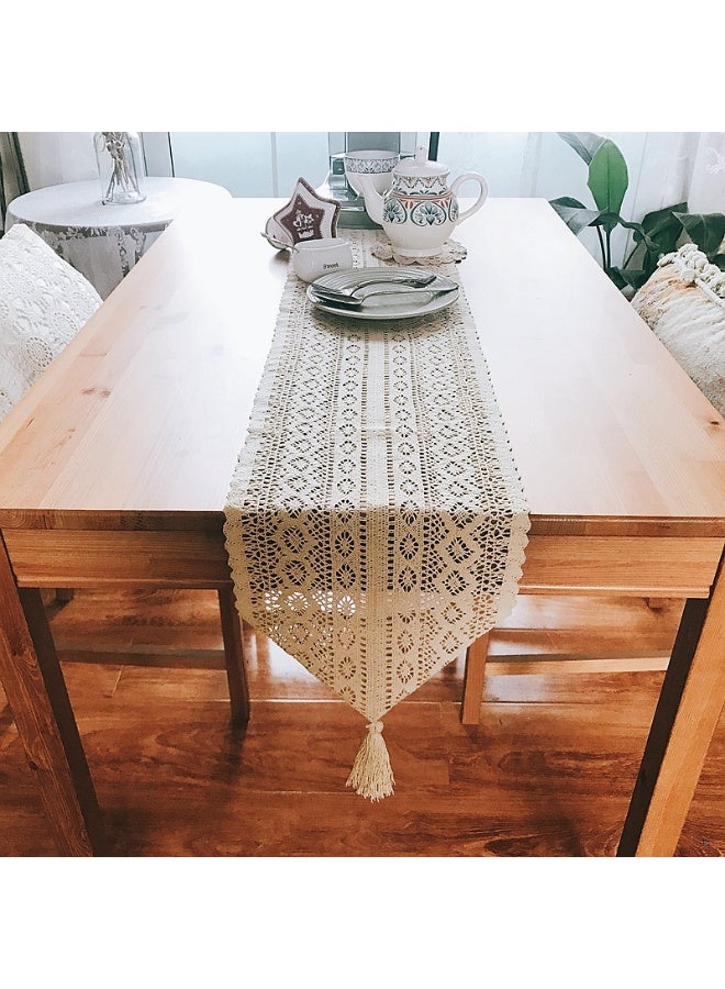 Lace Table Runner - Openwork Crochet Cotton 26x130cm, Beige Lace Tablecloth for Dining Table,Living Room Tea Table, TV Cabinet Decor & Ramadan - Image 2